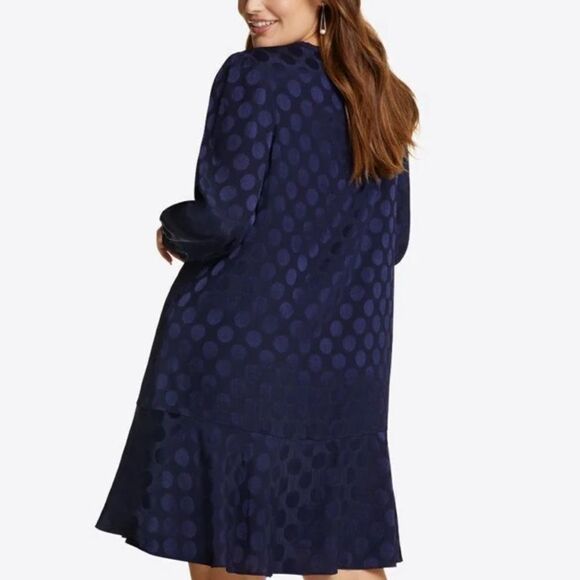 Draper James Tie Neck Flounce Shift Dress NWOT Sz 1X navy blue - Picture 2 of 11